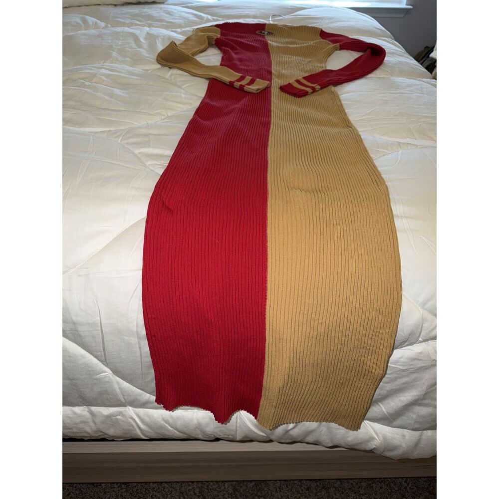 STAUD Gold/Scarlet San Francisco 49ers Shoko Knit Button-Up Sweater Dress - Picture 7 of 7